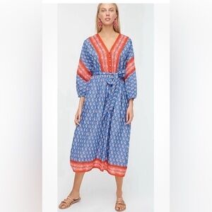 J. Crew Beachwear V-neck Cover-up Dress in classic block print Sz M Boho